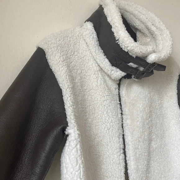 UNREAL FUR Symbiosis Aviator Jacket Faux Leather / Sherpa Fur Size S - Picture 10 of 16